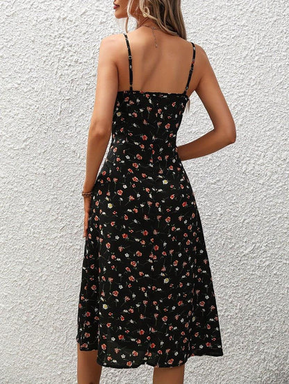 Cheky - New Polka Dot Print Suspender Dress Summer Sexy Slit Long Dresses For Womens Clothing