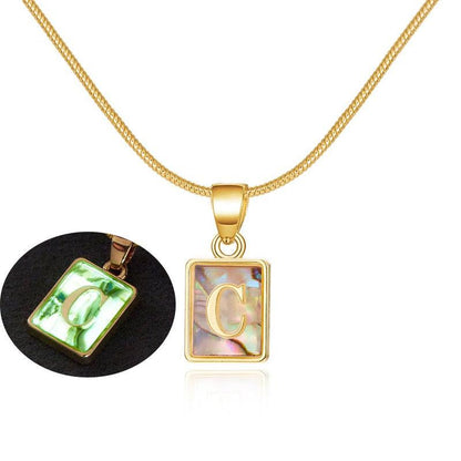 Cheky - 26 Letter Square Necklace Colorful Shell Luminous Pendant Chain Necklace For Women Temperament Ladies Jewelry