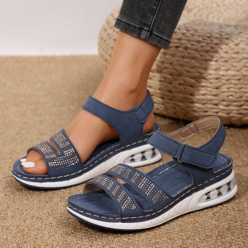 Cheky - Summer Rhinestone Wedges Sandals Casual Sports Air Cushion Bottom Beach Shoes For Women Roman Sandals