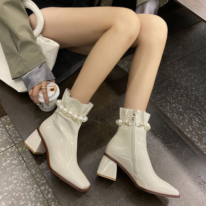 Cheky - Square Toe Chunky Heel Short Boots Women