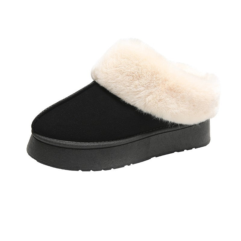 Cheky - Women's Fur Mouth Short Tube Wrapped Cotton Slippers