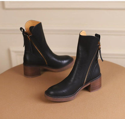 Cheky - Thick Heel Brown Ankle Boots British Style Handsome