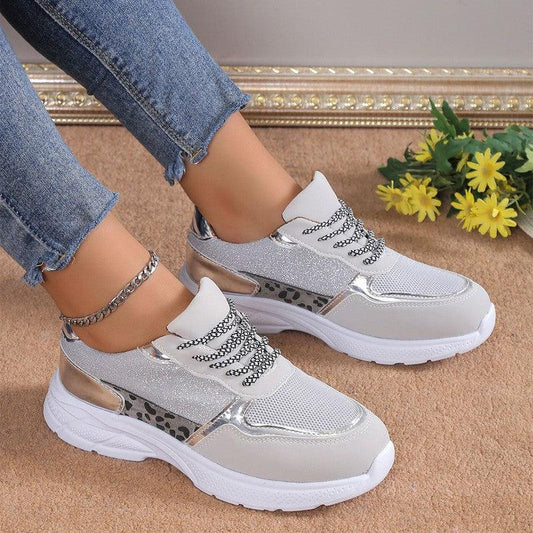 Cheky - Women's Lace Up Sneakers Breathable Mesh Flat Shoes Fashion Casual Lightweight Running Sports Shoes