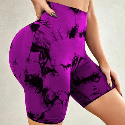 Cheky - Tie-dye Printed Yoga Pants Summer Quick-drying Fitness Shorts Sexy High-waisted Hip-lifting Leggings Women Pants