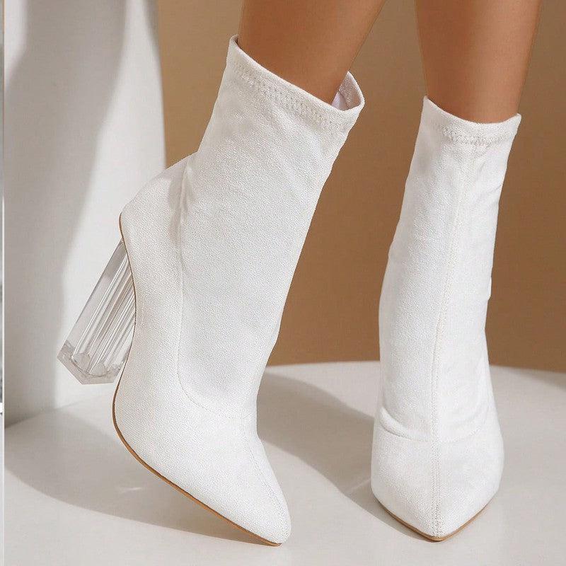 Cheky - New Crystal Heel Boots Fashion High-heeled Party Shoes For Women Elastic Mid-calf Slim-foot Boots Autumn And Winter