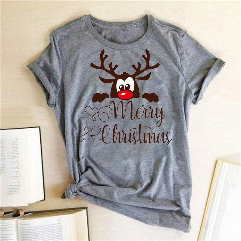 Cheky - Ladies Fashion Elk Print T Shirt Short Sleeve