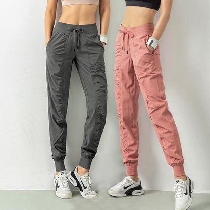 Cheky - Fashion Casual Sports Pants For Women Loose Legs Drawstring High Waist Trousers With Pockets Running Sports Gym Fitness Yoga Pants