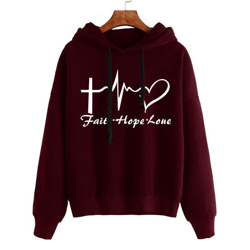 Cheky - Heart Print Hoodie Sweatshirt Pullover Tops Women Long Sleeve Sports Clothes