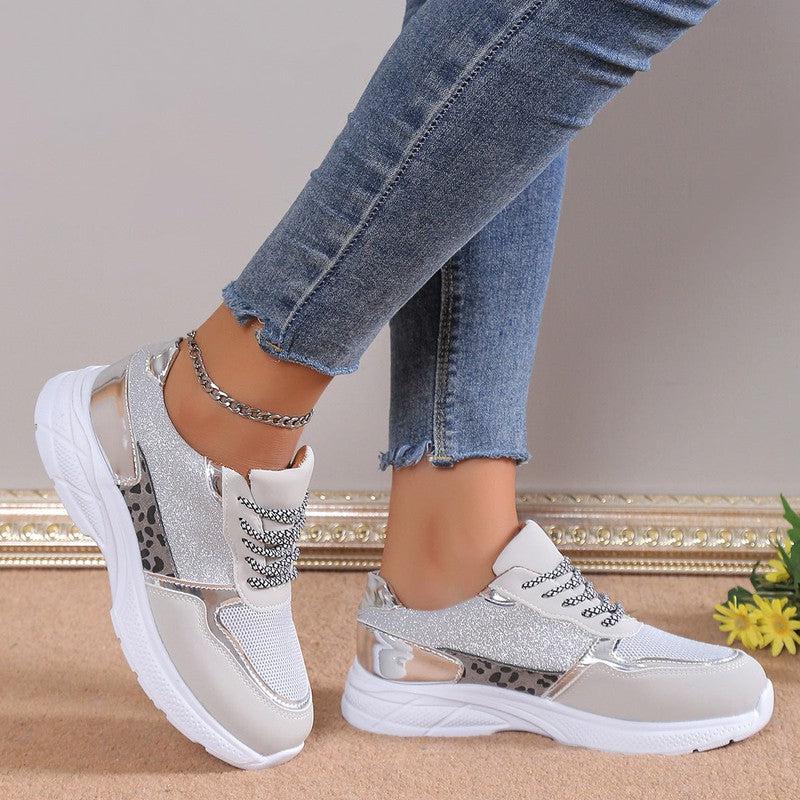 Cheky - Women's Lace Up Sneakers Breathable Mesh Flat Shoes Fashion Casual Lightweight Running Sports Shoes