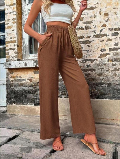 Cheky - New Casual Pants With Pockets Elastic Drawstring High Waist Loose Trousers For Women