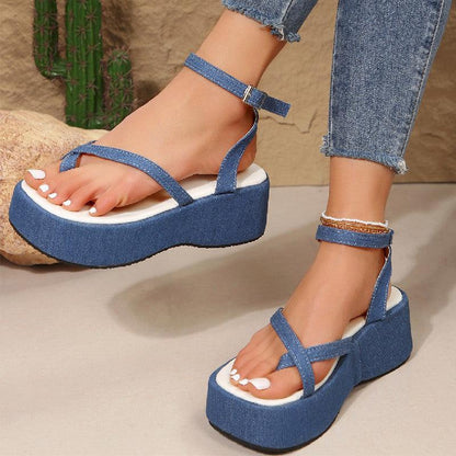 Cheky - Summer Denim Thong Sandals Fashion Thick-soled Flat Shoes For Women