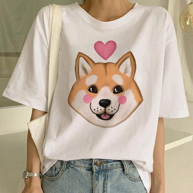 Cheky - Women's Fashion Shiba Inu Dog Round Neck T-shirt