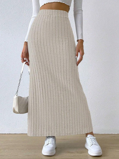 Cheky - Spring Long Skirt High Waist Side Slit Slim Fit Knitted Women's Dress