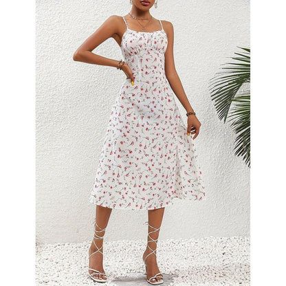 Cheky - New Polka Dot Print Suspender Dress Summer Sexy Slit Long Dresses For Womens Clothing