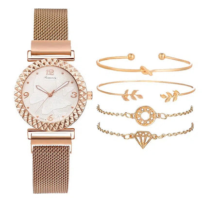 Cheky - 5PCS Women Watch Set Luxury Rose Gold Dress Quartz Watch Bracelet Ladies Sports Wrist Watch Clock Gift Women Relogio Feminino