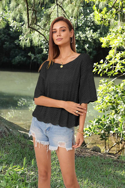 Cheky - Hollow Fashion Short Sleeve Casual Women's Knitwear