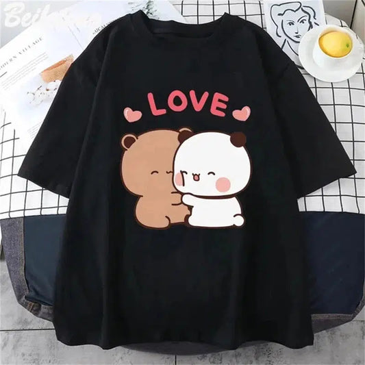 Cheky - Cute Bear LOVE T Shirt Women Bubu Dudu Couple Tops tee summer Short Sleeve tshirts female Korean Casual girl t-shirt camisetas