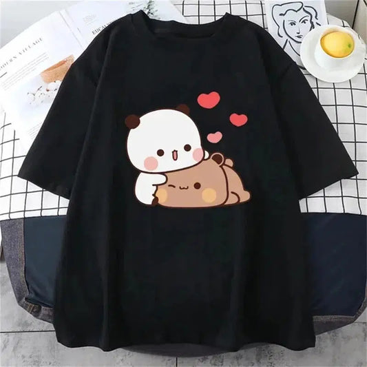 Cheky - Cute Bear LOVE T Shirt Women Bubu Dudu Couple Tops tee summer Short Sleeve tshirts female Korean Casual girl t-shirt camisetas