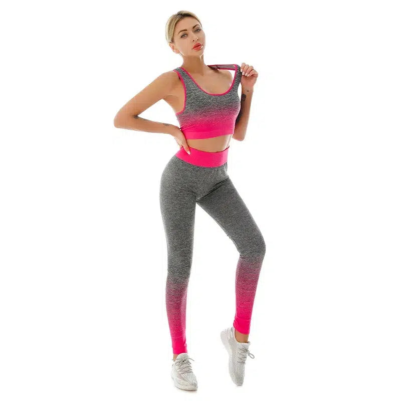 Cheky - 2 Piece Sets Womens Outfits Yoga Set Elastic Gradual Changing Sports Bra Tights Yoga Suit Set Fitness Workout Sports Leggings