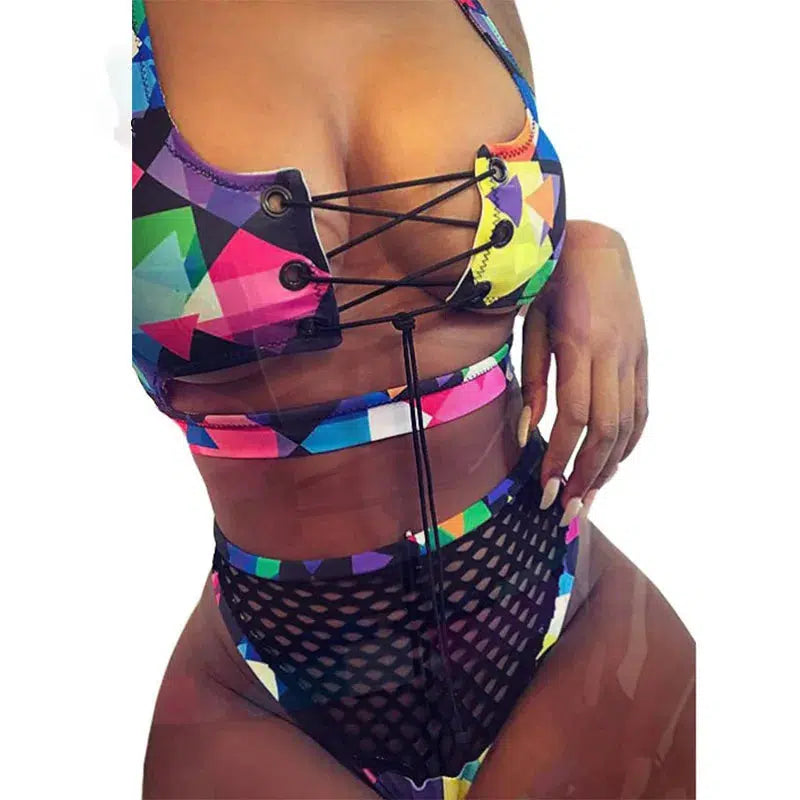 Cheky - Bikinis 2024 Swimwear Push Up Bikini Set Brasileño Long Sleeve Thong Bandage Plus Size Tankini Women Swimsuit Biquini High Waist