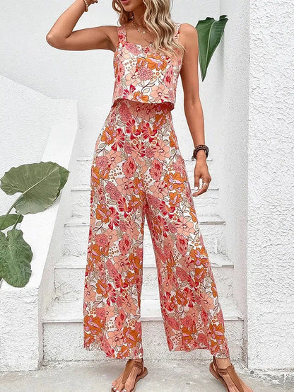 Cheky - Elegant Long Jumpsuit Women Sexy Backless Wide Leg Jumpsuits Casual Sleeveless Floral Rompers Summer Clothes For Woman 2024 New