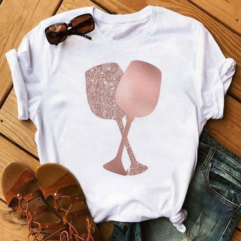 Cheky - T-shirt Kawaii Rose Gold Wine Glass