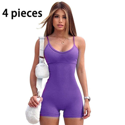 Cheky - Spaghetti Strap Shorts Jumpsuit Sports Yoga Workout Tight Romper Women Fashion Fitness Sportwear