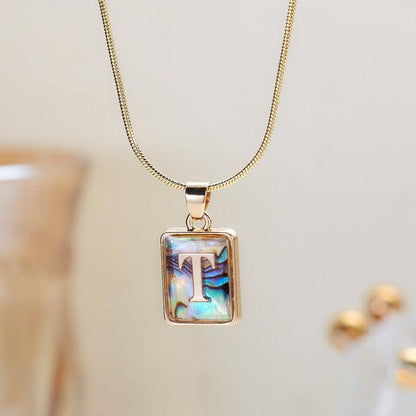 Cheky - 26 Letter Square Necklace Colorful Shell Luminous Pendant Chain Necklace For Women Temperament Ladies Jewelry