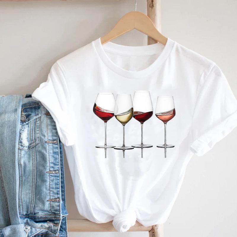 Cheky - Women Printing Clothing Wine Lady Short Sleeve Casual