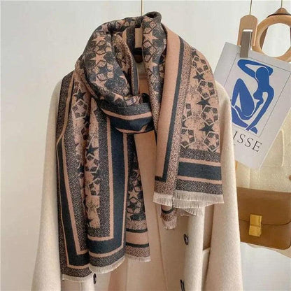 Cheky - Autumn And Winter Five-pointed Star Warm Scarf Female Long Thickened Artificial Cashmere Scarf