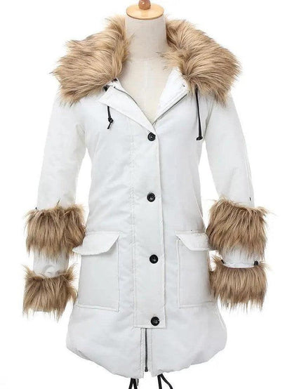 Cheky - Casual Women Hooded Long Outwear Fur Collar Long Sleeve