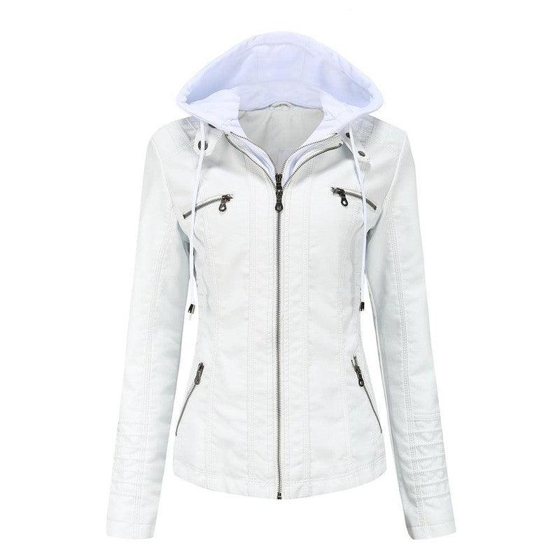 Cheky - Detachable Two-piece Hooded Leather Jacket