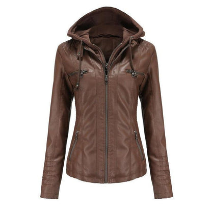 Cheky - Detachable Two-piece Hooded Leather Jacket