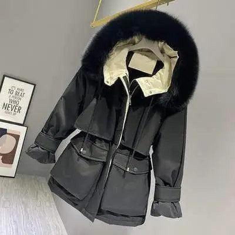 Cheky - Fashion Hooded Faux Fur Collar Women's Clothing Big Pocket