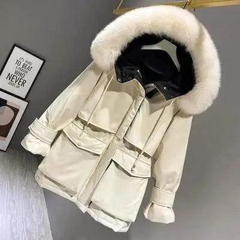 Cheky - Fashion Hooded Faux Fur Collar Women's Clothing Big Pocket