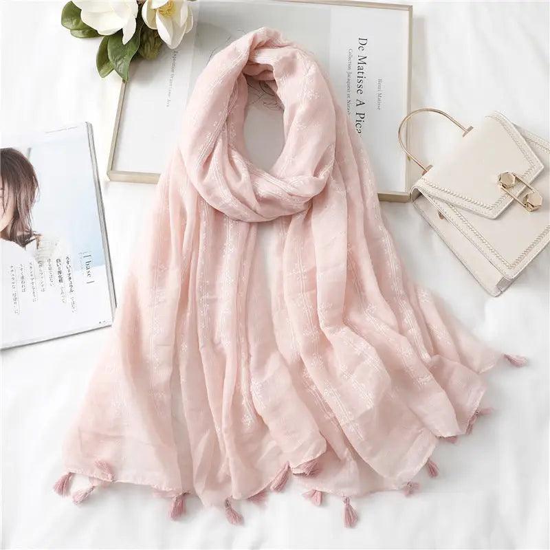 Cheky - Fashion Tassel Cotton Linen Thin Yarn Scarf