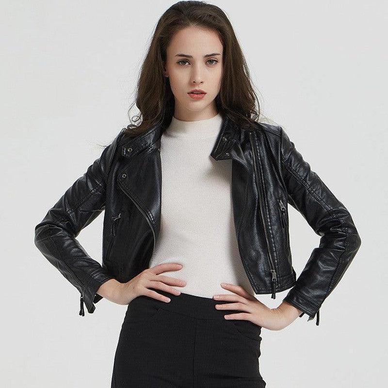 Cheky - Fashion Women's Short Jacket With Washed Leather And Rivets