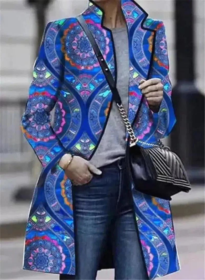 Cheky - Female small printed long sleeve coat lapel