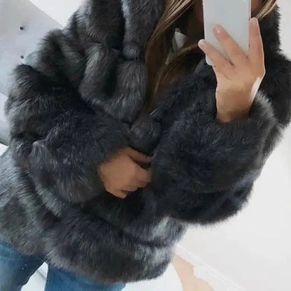 Cheky - Fur fox fur hooded women's coat