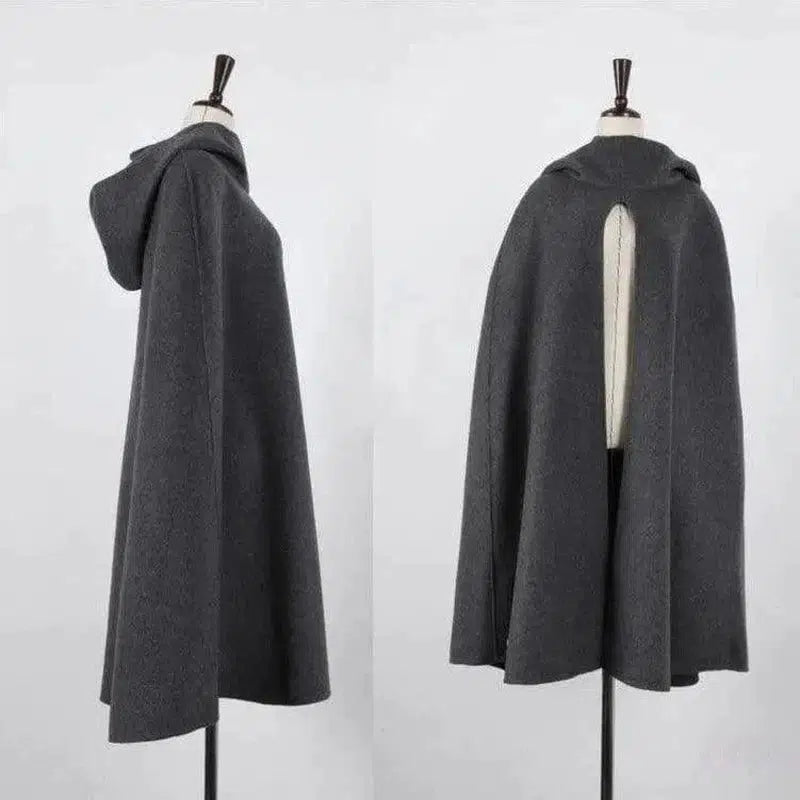 Cheky - Hooded woolen cloak windbreaker jacket