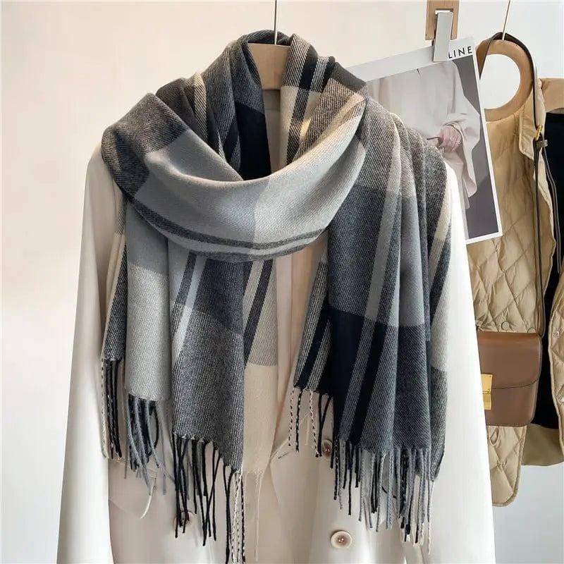 Cheky - Korean Style Plaid Scarf Women's Autumn And Winter Warm Shawl Men's Scarf Tassel Wild Couple Scarf