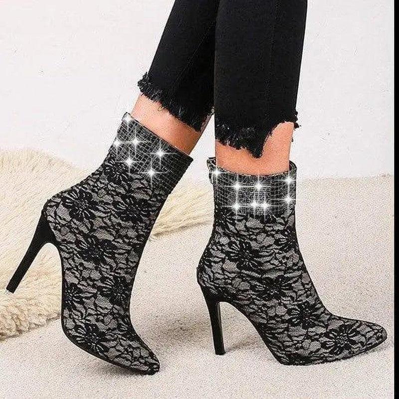 Cheky - Lace mesh fine-heeled medium boots women