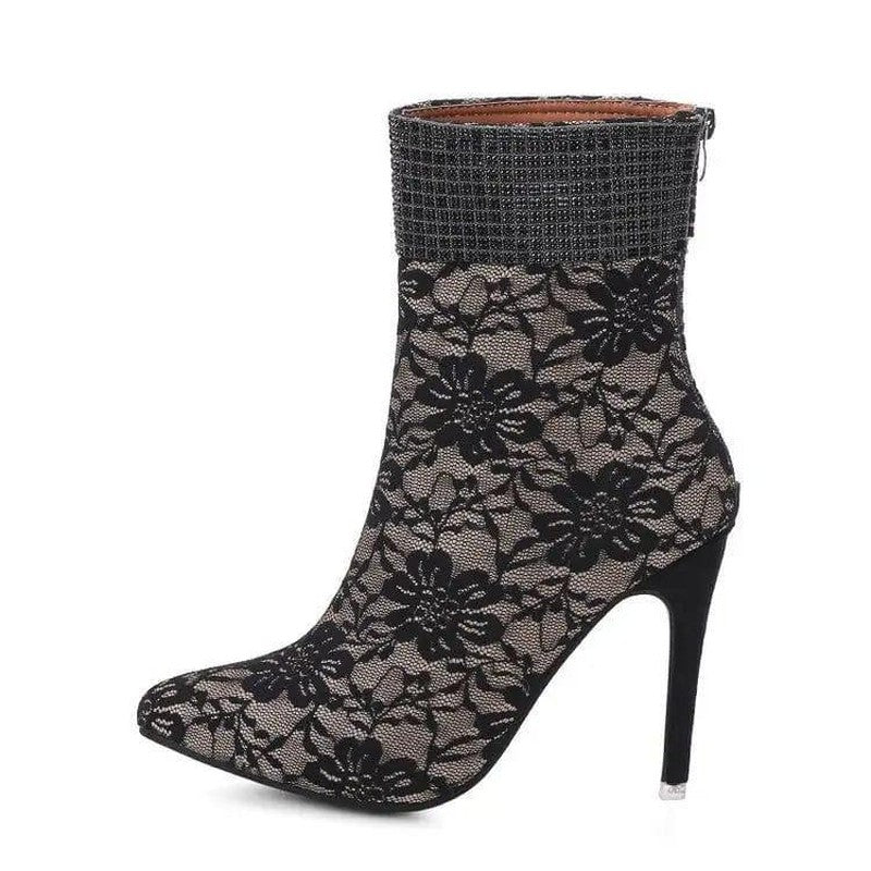 Cheky - Lace mesh fine-heeled medium boots women