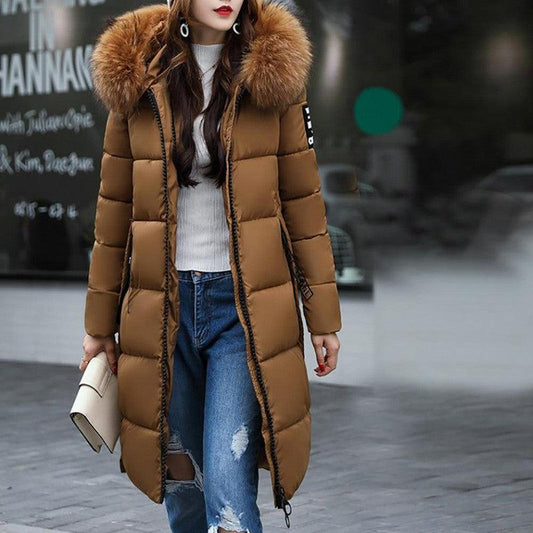 Cheky - Large fur collar mid-length coat