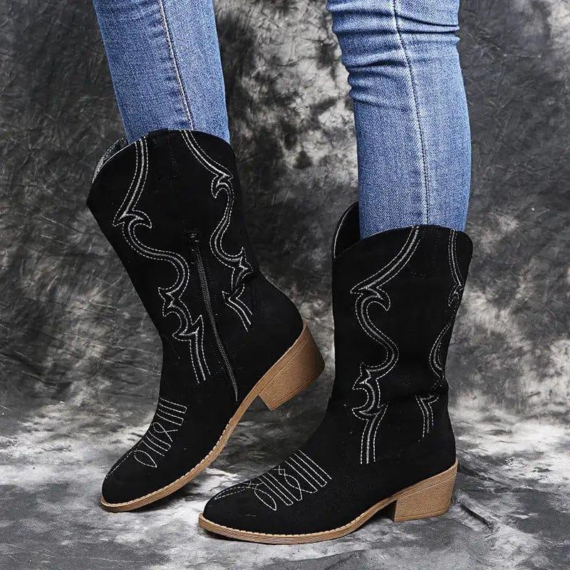 Cheky - Large size low heel women boots WISH women's leather boots