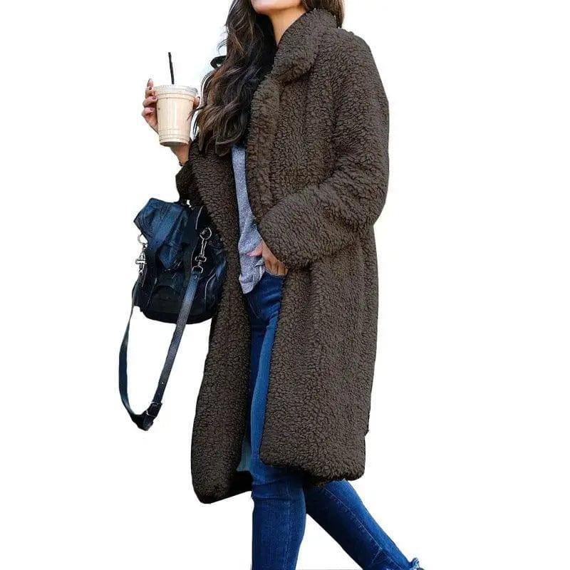 Cheky - Long sleeve lapel lamb wool coat