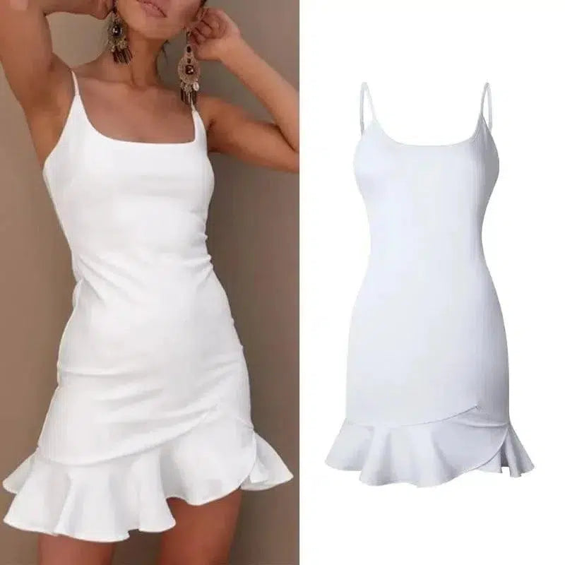 Cheky - New Ruffles Trumpet Dress Women Sleeveless Spaghetti Strap