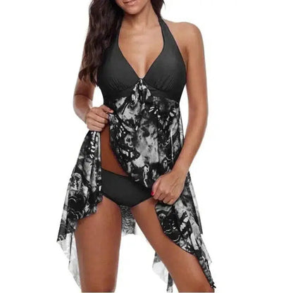 Cheky - Sexy Bikini Irregular Hem Split Floral Swimsuit