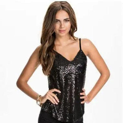 Cheky - Silver sequined sexy vest halter top