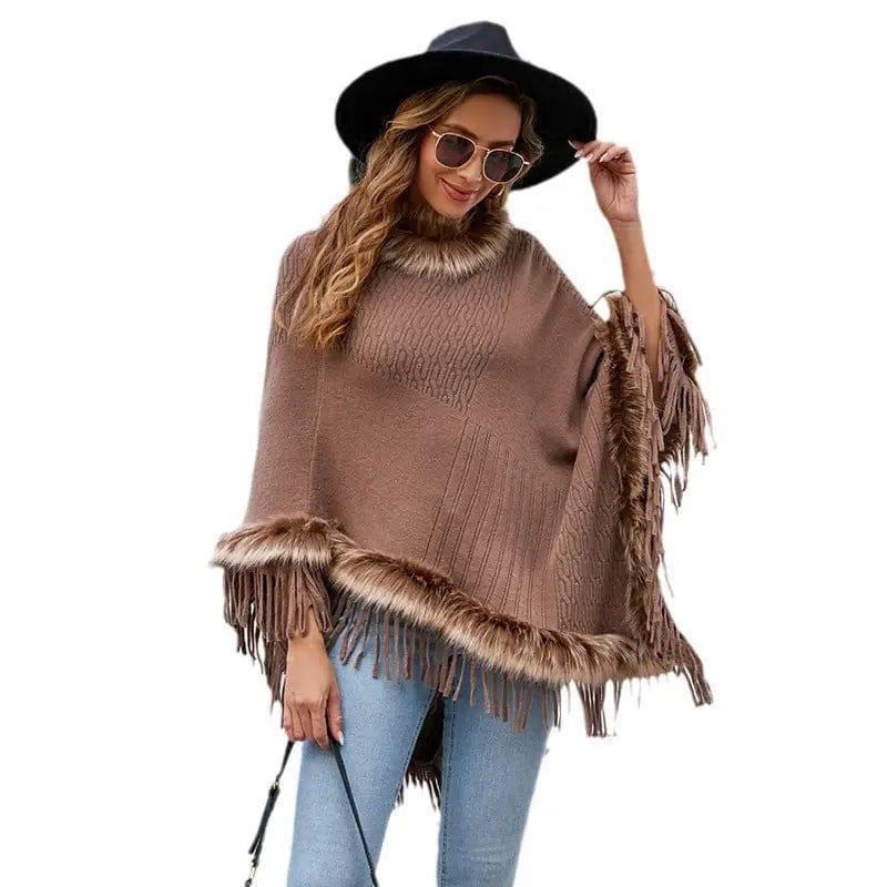 Cheky - Mao Mao Yu Foreign Trade Knitted Tassel Cloak For Women